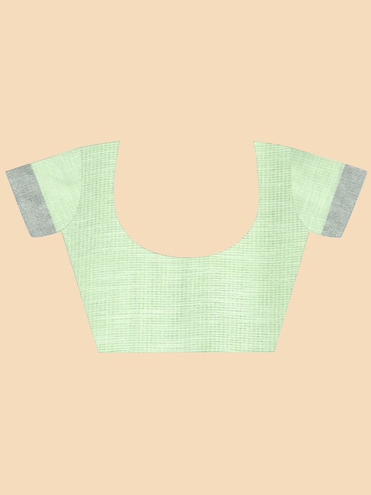 Green Pure Linen Blend Saree With Blouse Piece