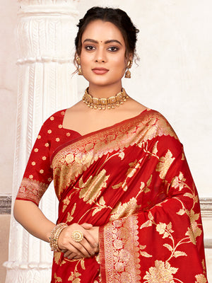 Red Silk Saree With Blouse Piece