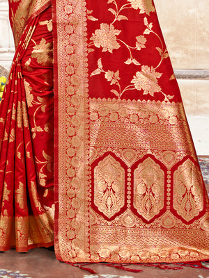 Red Silk Saree With Blouse Piece