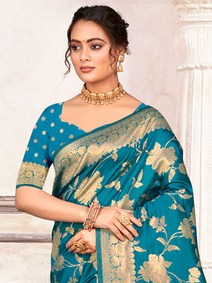 Blue Silk Saree With Blouse Piece