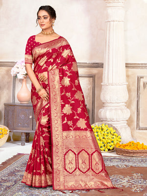 Pink Silk Saree With Blouse Piece
