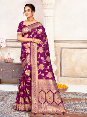 Purple Silk Saree With Blouse Piece