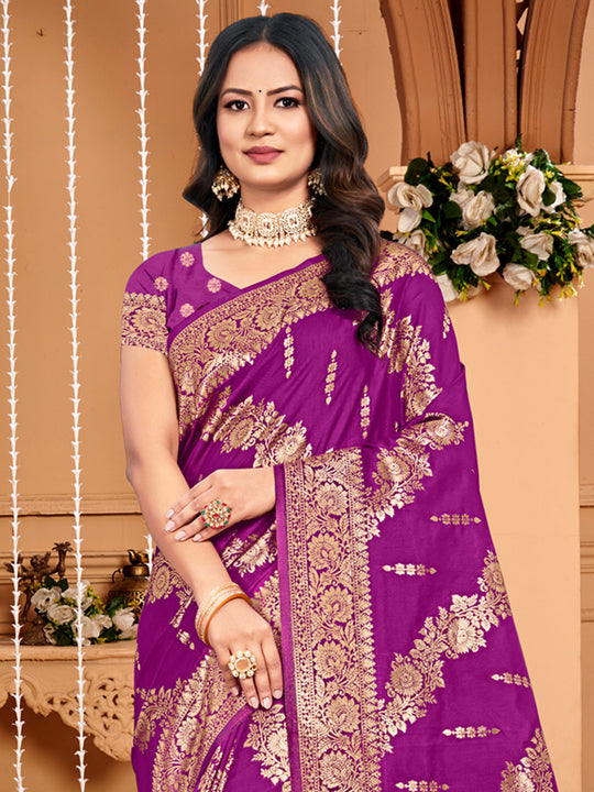 Violet Silk Saree With Blouse Piece