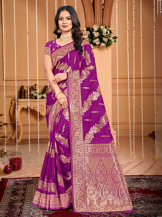 Violet Silk Saree With Blouse Piece
