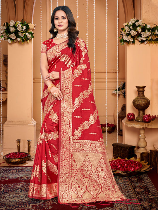 Red Silk Saree With Blouse Piece