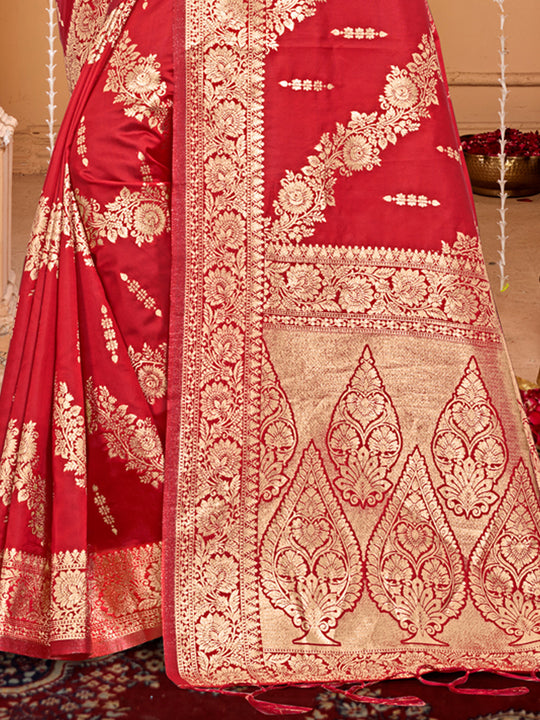 Red Silk Saree With Blouse Piece
