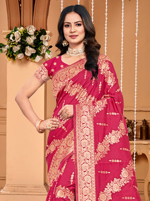 Pink Silk Saree With Blouse Piece