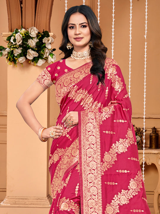 Pink Silk Saree With Blouse Piece