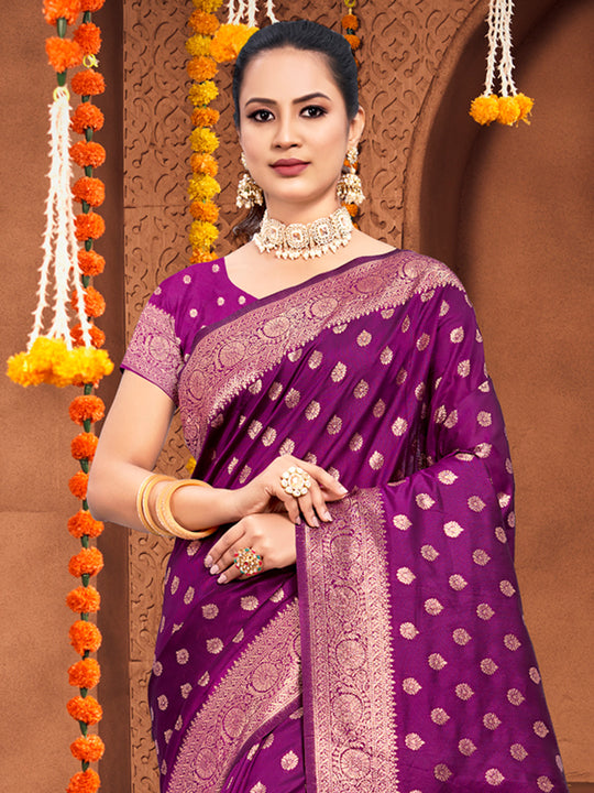 Violet Silk Saree With Blouse Piece