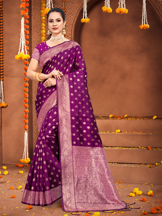 Violet Silk Saree With Blouse Piece