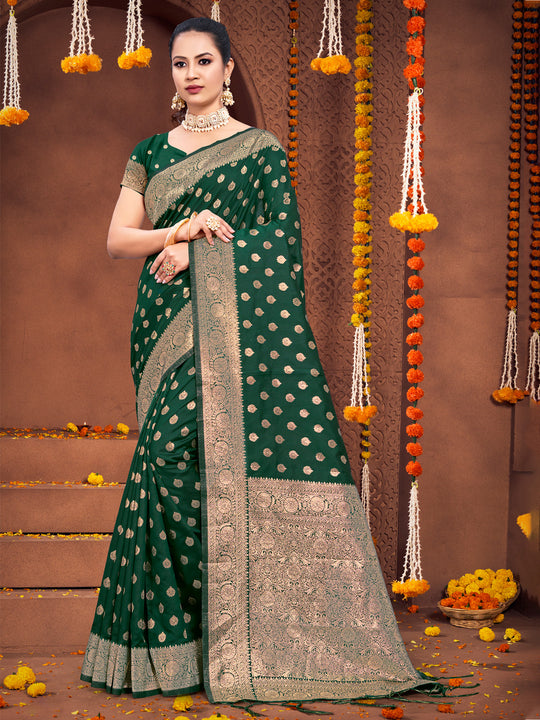 Dark Green Silk Saree With Blouse Piece