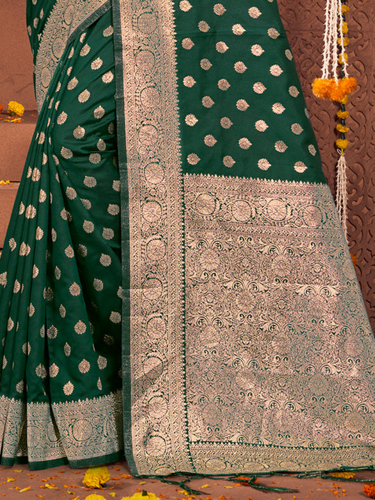 Dark Green Silk Saree With Blouse Piece