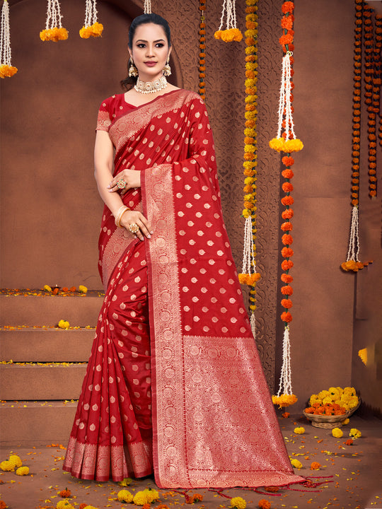 Red Silk Saree With Blouse Piece