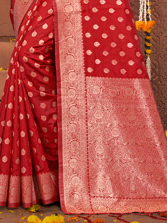Red Silk Saree With Blouse Piece