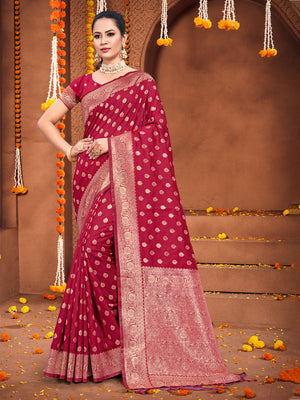 Pink Silk Saree With Blouse Piece