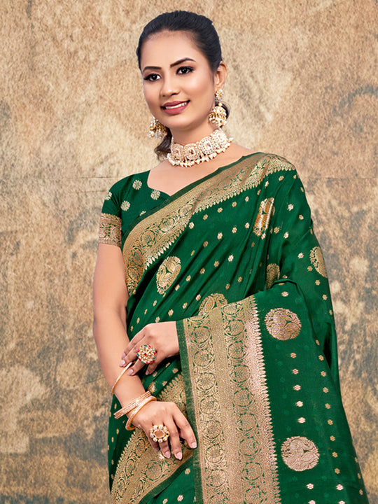 Green Silk Saree With Blouse Piece