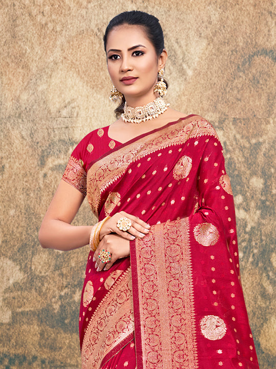 Maroon Silk Saree With Blouse Piece