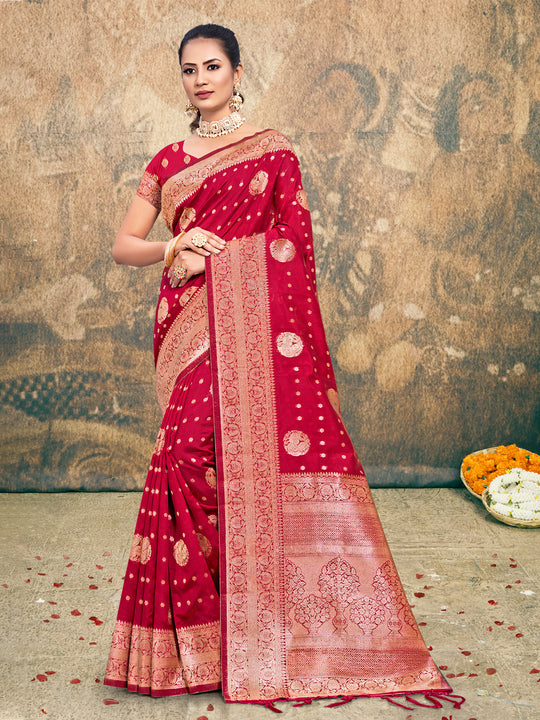 Maroon Silk Saree With Blouse Piece