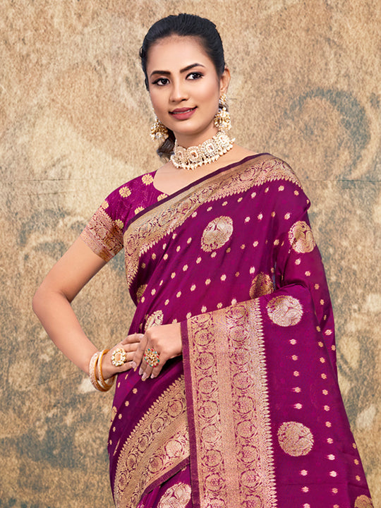 Wine Silk Saree With Blouse Piece