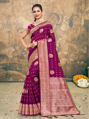 Wine Silk Saree With Blouse Piece
