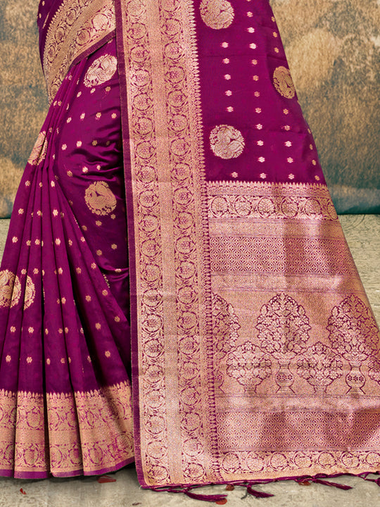 Wine Silk Saree With Blouse Piece