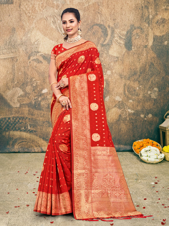 Red Silk Saree With Blouse Piece