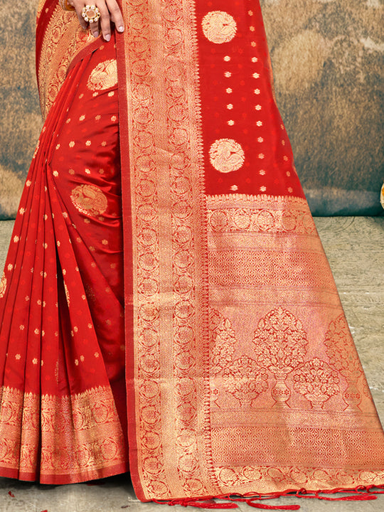 Red Silk Saree With Blouse Piece