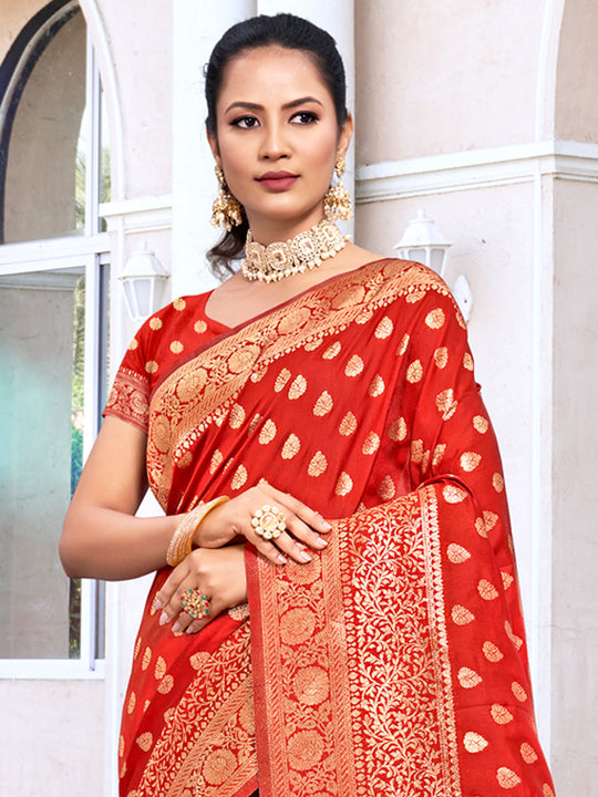 Red Silk Saree With Blouse Piece