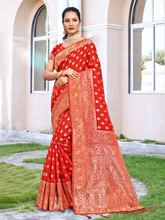 Red Silk Saree With Blouse Piece