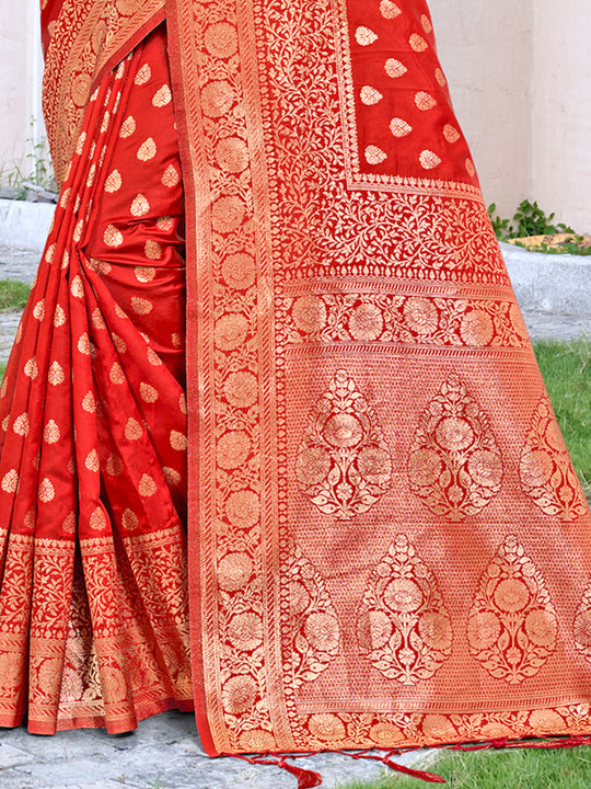 Red Silk Saree With Blouse Piece