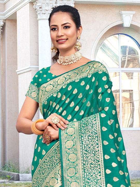 Turquoise Silk Saree With Blouse Piece