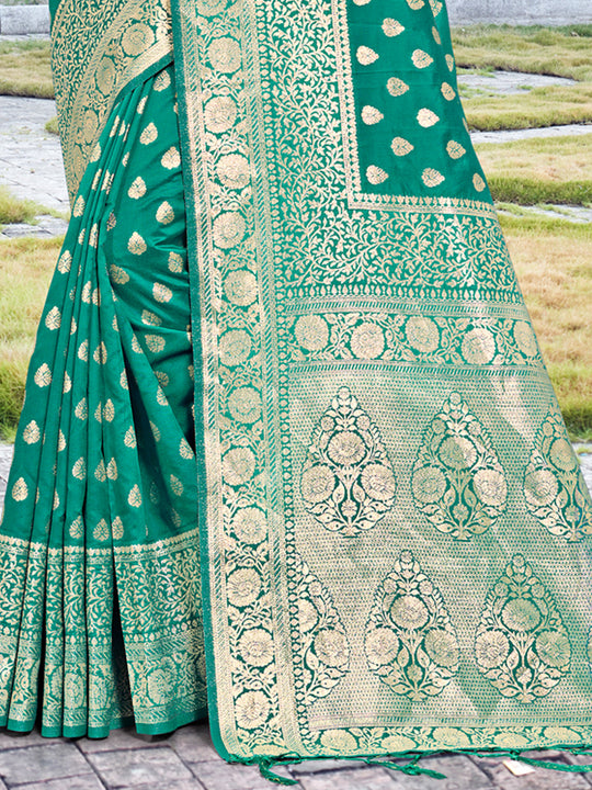 Turquoise Silk Saree With Blouse Piece