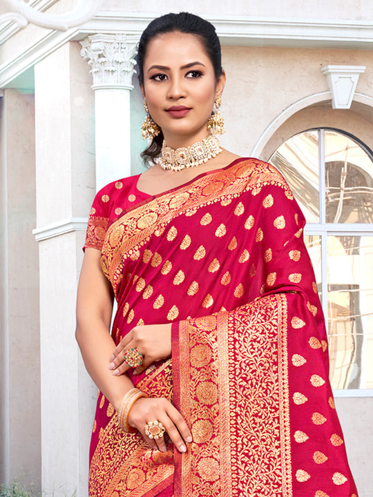 Pink Silk Saree With Blouse Piece