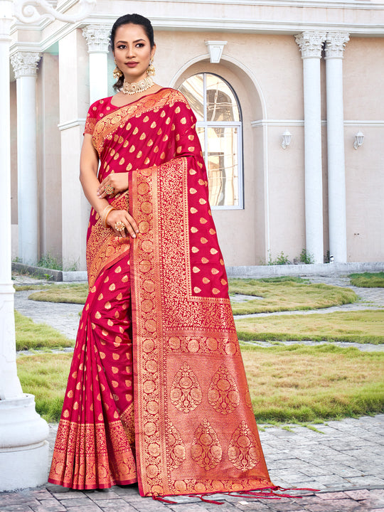 Pink Silk Saree With Blouse Piece