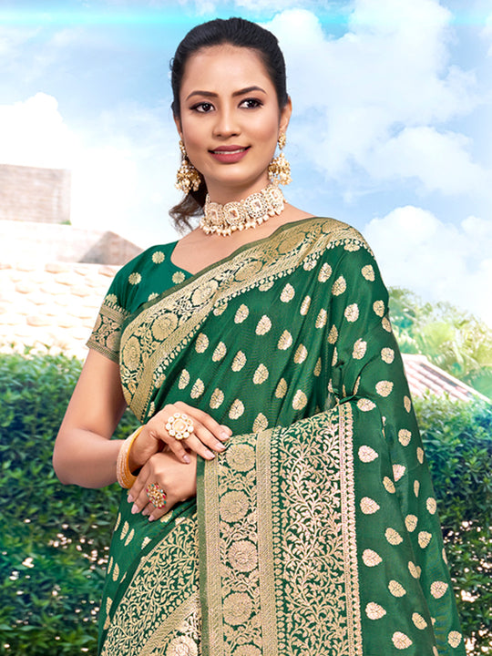 Green Silk Saree With Blouse Piece