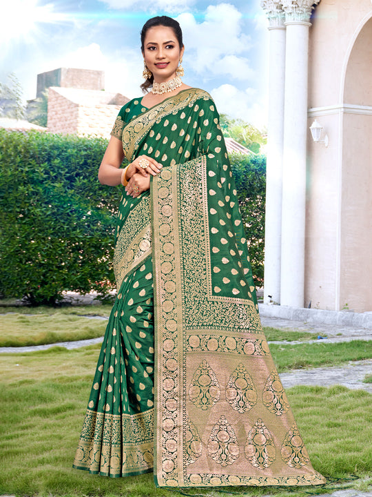 Green Silk Saree With Blouse Piece