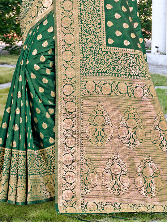 Green Silk Saree With Blouse Piece