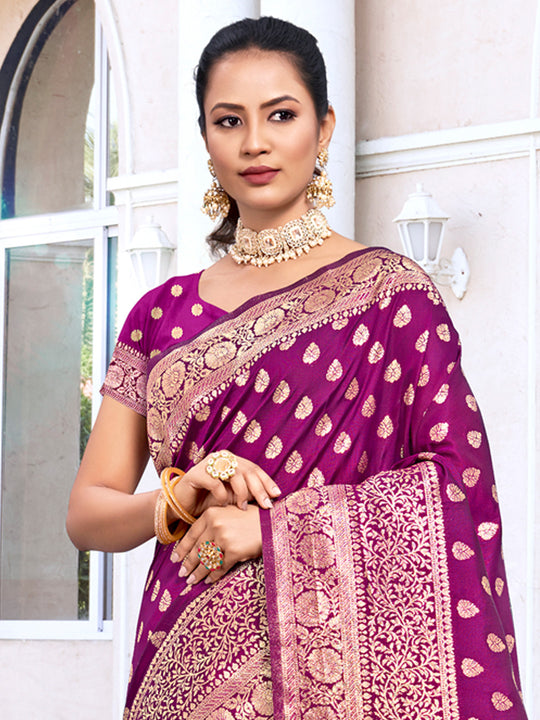 Wine Silk Saree With Blouse Piece