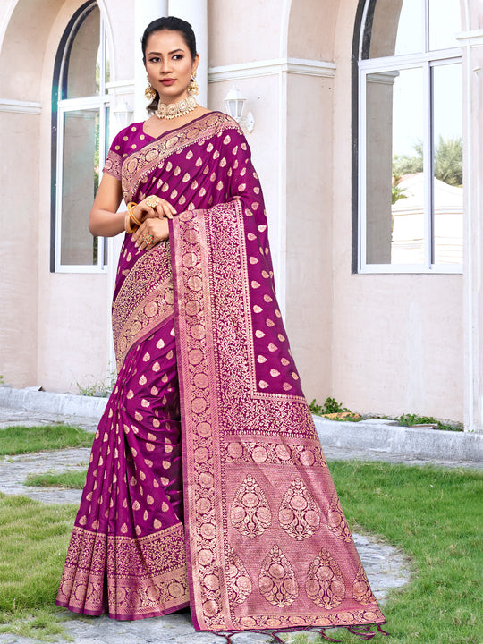 Wine Silk Saree With Blouse Piece