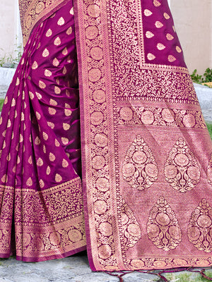 Wine Silk Saree With Blouse Piece