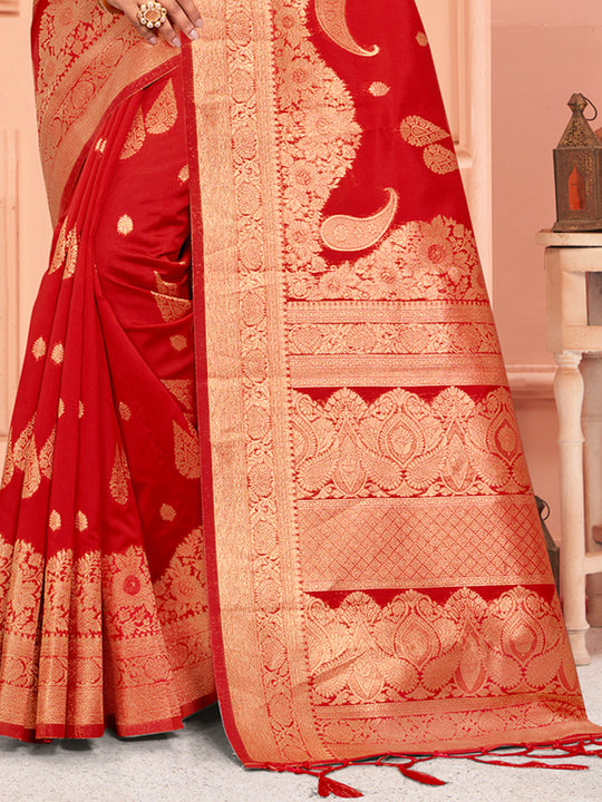 Red Silk Saree With Blouse Piece