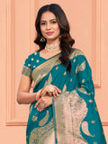 Sea Green Silk Saree With Blouse Piece
