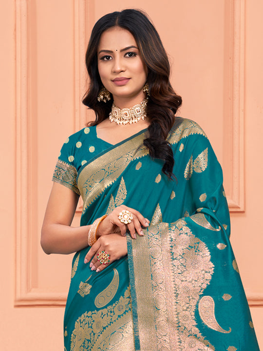 Sea Green Silk Saree With Blouse Piece