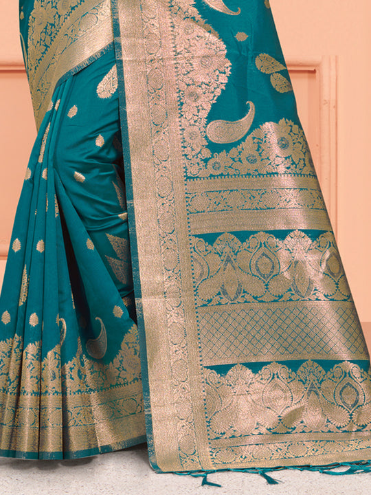 Sea Green Silk Saree With Blouse Piece