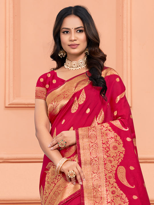 Pink Silk Saree With Blouse Piece