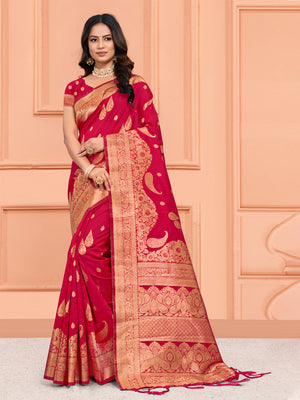 Pink Silk Saree With Blouse Piece
