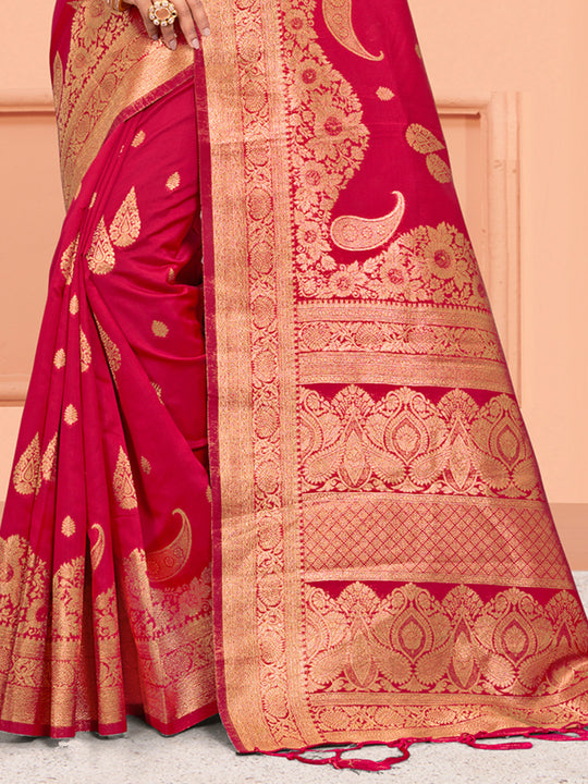 Pink Silk Saree With Blouse Piece
