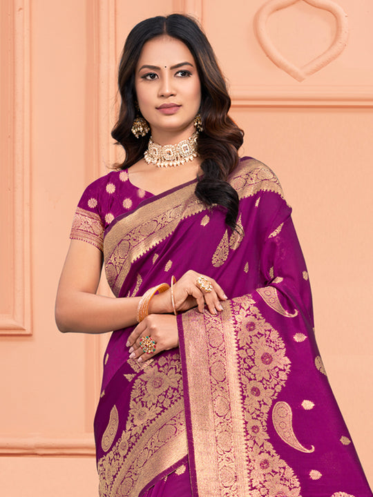Wine Silk Saree With Blouse Piece