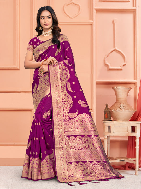 Wine Silk Saree With Blouse Piece