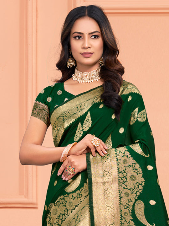 Green Silk Saree With Blouse Piece